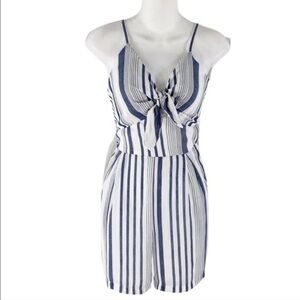 2/$30 Japna — Blue & White Striped Front Tie Romper | Spaghetti Strap | Size S